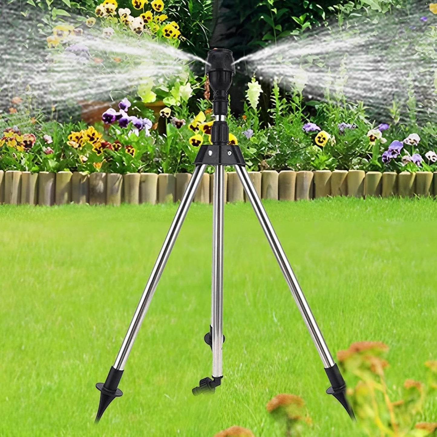 Aspersor rotativo de 360° com tripé para jardim e relvado