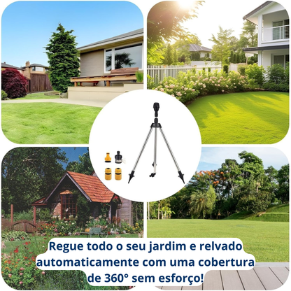 Aspersor rotativo de 360° com tripé para jardim e relvado