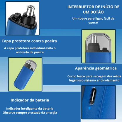 Aparador de pêlos do nariz recarregável e portátil