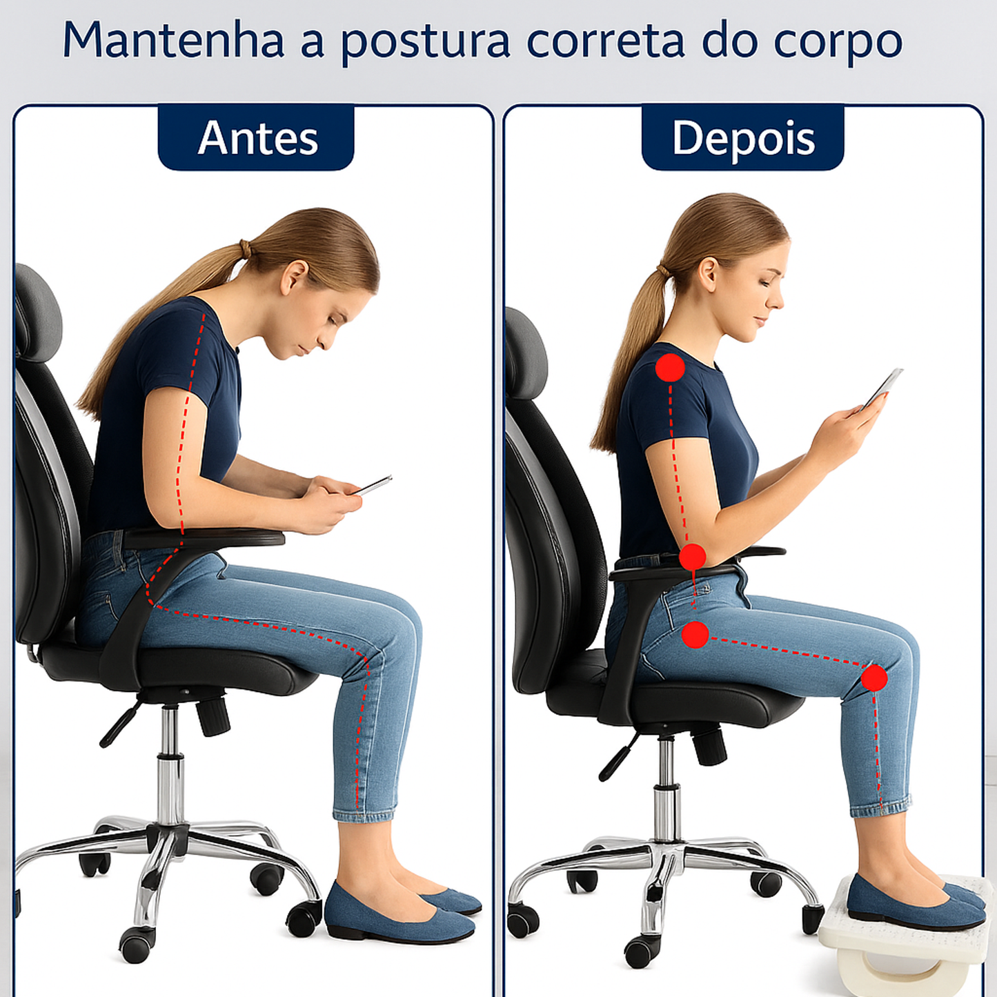 Apoio para os pés ergonómico com massagem